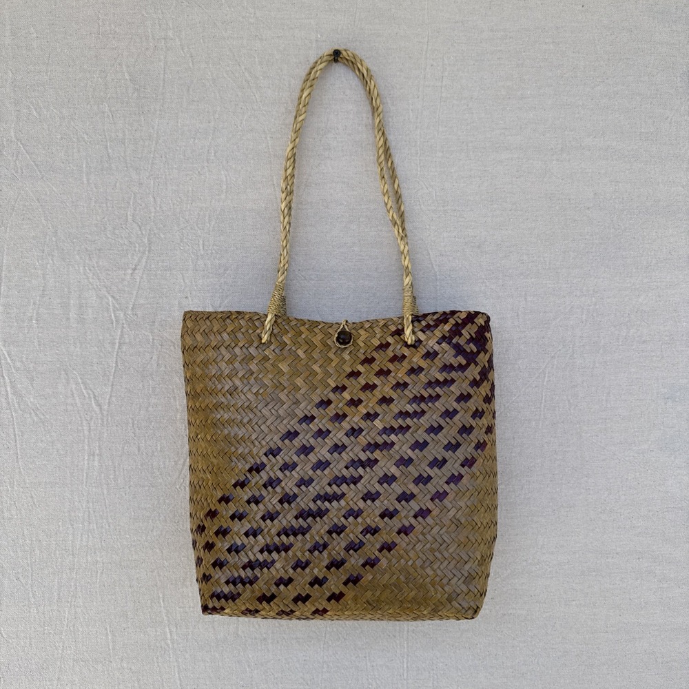 Natural‎ Papyrus Basket Handwoven Bag Medium Sz 11"X10"X4" Boho
